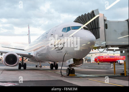 Airplane on the tarmac at Cairns Airport, Australia. Stock Photo