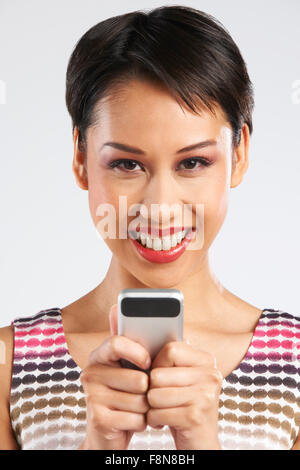 Young Woman Reading Text Message Stock Photo