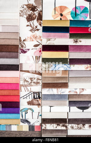 Close up detail of multi color fabric texture samples Stock Photo