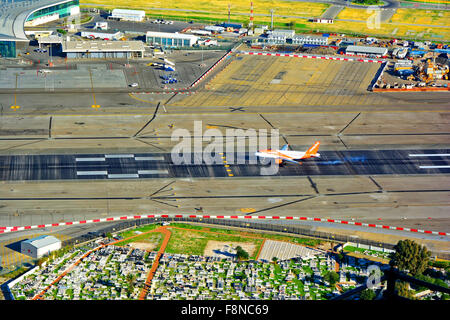 Gibraltar airport with easyjet Airbus landing Stock Photo