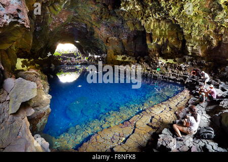 Lanzarote Island, Jameos del Aqua, underground lake in volcanic cave, Canary Islands, Spain Stock Photo