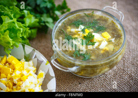 green soup with eggs and sorrel Stock Photo