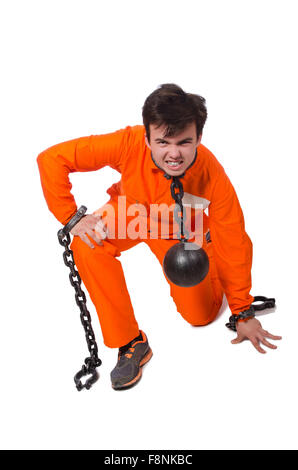 Young inmate with chains isolated on the white Stock Photo