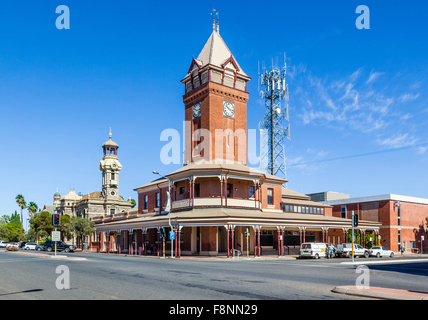 Broken Hill, Argent Street, Post Office Federation Free Style corner clock and bell tower. Stock Photo