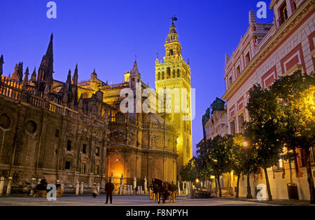 Cathedral as seen from El Triunfo square. Seville, Andalusia, Spain. Stock Photo