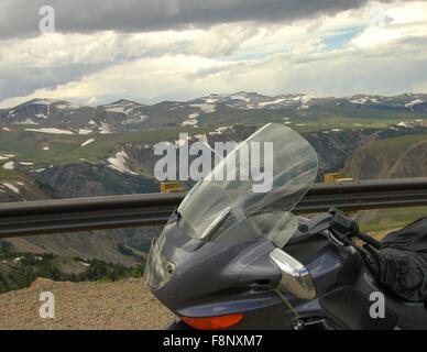 On Top of the World (Beartooth) Highway, Montana/Wyoming, USA. Escaping the heat by getting above the snow line Stock Photo