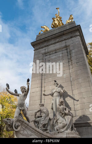 Maine Monument at Merchant's Gate, Central Park, Manhattan, New York City, NYC Stock Photo