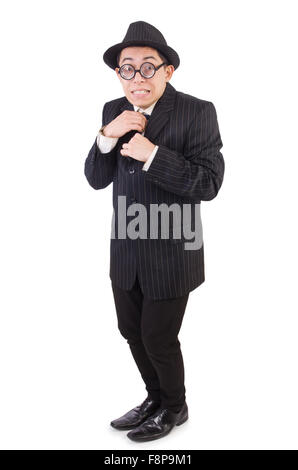 Funny gentleman in striped suit isolated on white Stock Photo