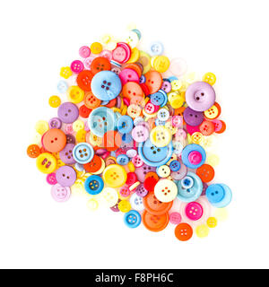 Collection of Colourful Sewing Buttons on white background. Stock Photo