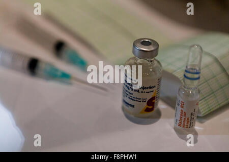 Syringes with Flumazenil and Naloxone HCL for use as opioid overdose antidote - USA Stock Photo