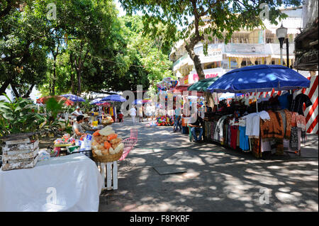 Views in the Zocalo, Acapulco, Mexico. View people and vendors in the Zocalo. Stock Photo