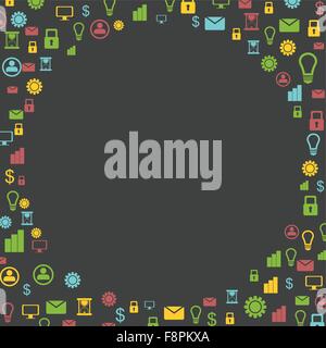 Dark tech background with bright communication icons. Vector design Stock Vector
