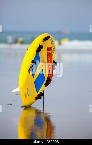 RNLI Lifeguard rescue board on sandy beach at Boscombe, Bournemouth ...