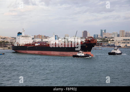 Oil chemical tanker Overseas Tampa leaving dock Ft Lauderdale Florida Stock Photo