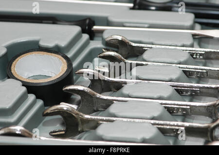 Various metal wrenches  in the tool box Stock Photo