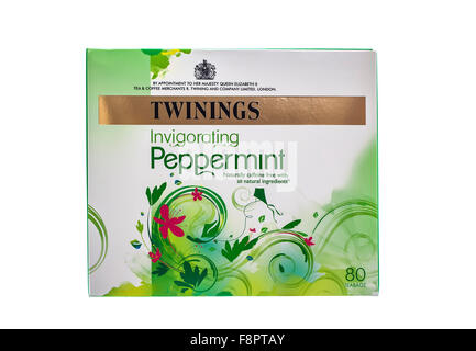 Box of Twinings Peppermint Tea Bags on a White Background Stock Photo