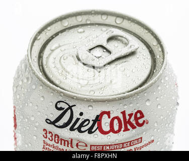Can of Ice Cold Diet Coca-Cola on a white background Stock Photo