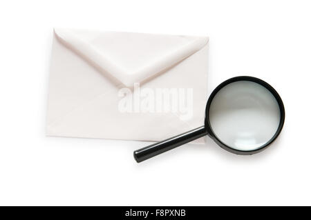 Envlope and magnifying glass isolated on white Stock Photo