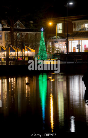 Christmas lights at night at Stratford Upon Avon, Warwickshire, England Stock Photo