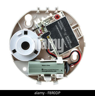 Close up of the inside of a Smoke Alarm on a White Background Stock Photo