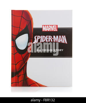 MARVEL Book Spider-man an Origin Super Hero Story on a White Background Stock Photo
