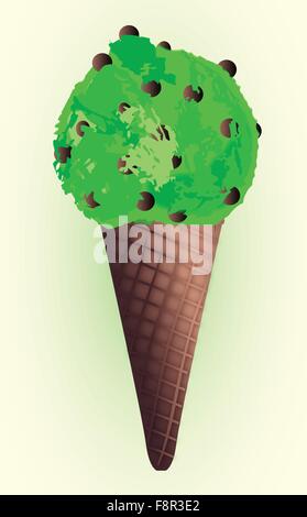 Mint ice cream come with chocolate chips over a coloured background Stock Vector