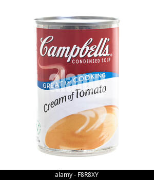 Can of Campbell's Tomato Soup on a white background Stock Photo