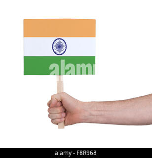 Hand holding small card, isolated on white - Flag of India Stock Photo