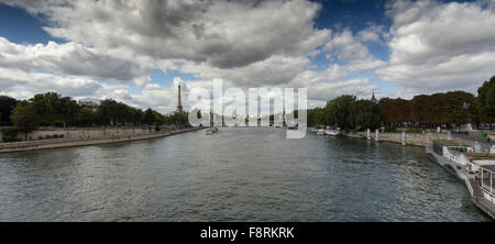 Cityscape and Eiffel Tower seen from River Seine, Paris, France Stock Photo
