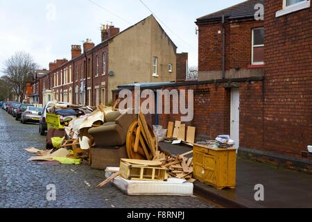 Cumbrian Floods. Carlisle, Cumbria, UK. 13th December 2015. Flood damaged property outside flooded houses. Flooding caused by Storm Desmond. Credit:  Andrew Findlay/Alamy Live News Stock Photo