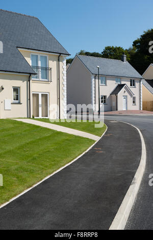 New 'executive' style detached and semi-detached houses on a suburban private housing estate development on the outskirts of Aberystwyth Wales UK Stock Photo