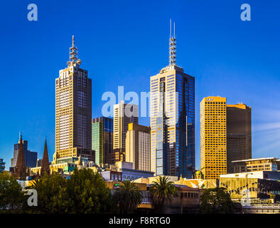 View of modern skyscrapers and financial district, CBD, city centre from Southbank, Melbourne, Australia Stock Photo
