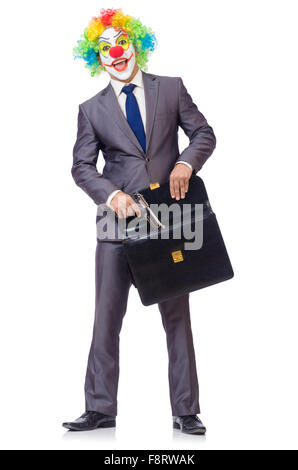 Businessman clown with gun isolated on white Stock Photo