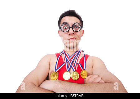 Funny wrestler with winners gold medal Stock Photo