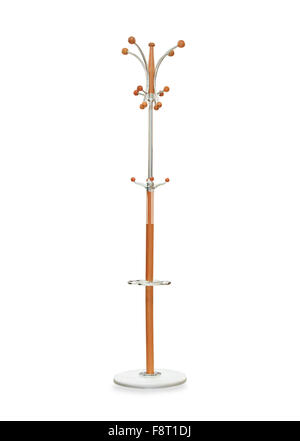 High wooden hanger isolated over white Stock Photo