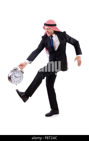 Arab man in time concept on white Stock Photo