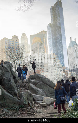 The  90 story luxury tower One57, right, on West 57th Street in Midtown Manhattan in New York is seen from Central Park on Sunday, December 6, 2015. (© Richard B. Levine) Stock Photo