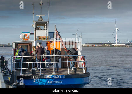 Passengers about to disembark from the Tilbury to Gravesend ferry on the River Thames. Stock Photo