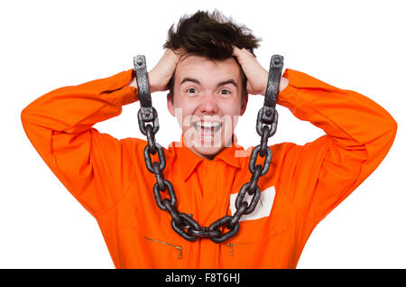 Young inmate with chains isolated on the white Stock Photo