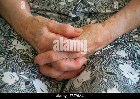 Old woman's hands. Close view. Stock Photo