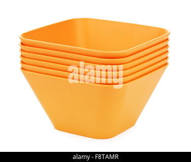 set of orange bamboo bowls, isolated on white Stock Photo