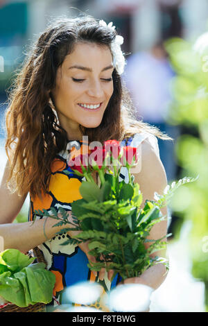 Woman shopping in Market, Paris Stock Photo