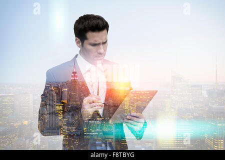 Businessman in New York city Background Stock Photo