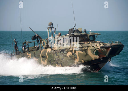 Riverine Command Boat (RCB) 802, assigned to Combined Task Group (CTG) 56.7, conducts patrol operations in the Arabian Gulf. Stock Photo