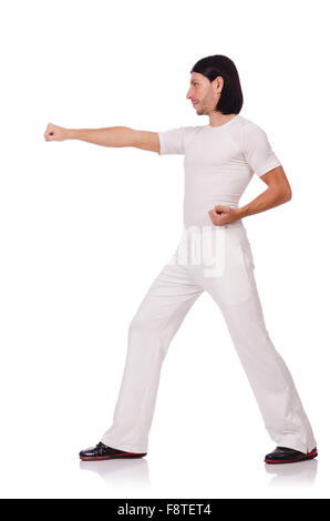 A man in white sportswear isolated on white Stock Photo