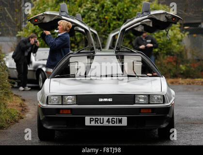 DeLorean cars return to the original Dunmurry Factory in Belfast where they were built. Stock Photo