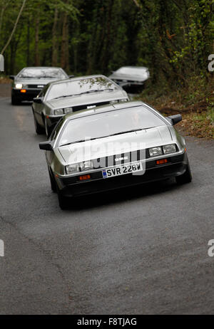 DeLorean cars return to the original Dunmurry Factory in Belfast where they were built. Stock Photo