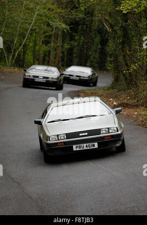 DeLorean cars return to the original Dunmurry Factory in Belfast where they were built. Stock Photo