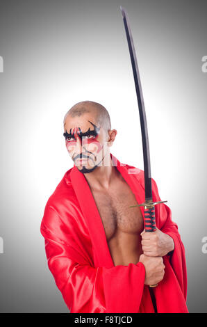Man with sword isolated on white Stock Photo