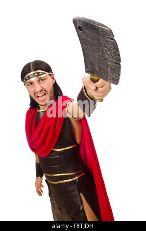 Gladiator with cleaver isolated on white Stock Photo